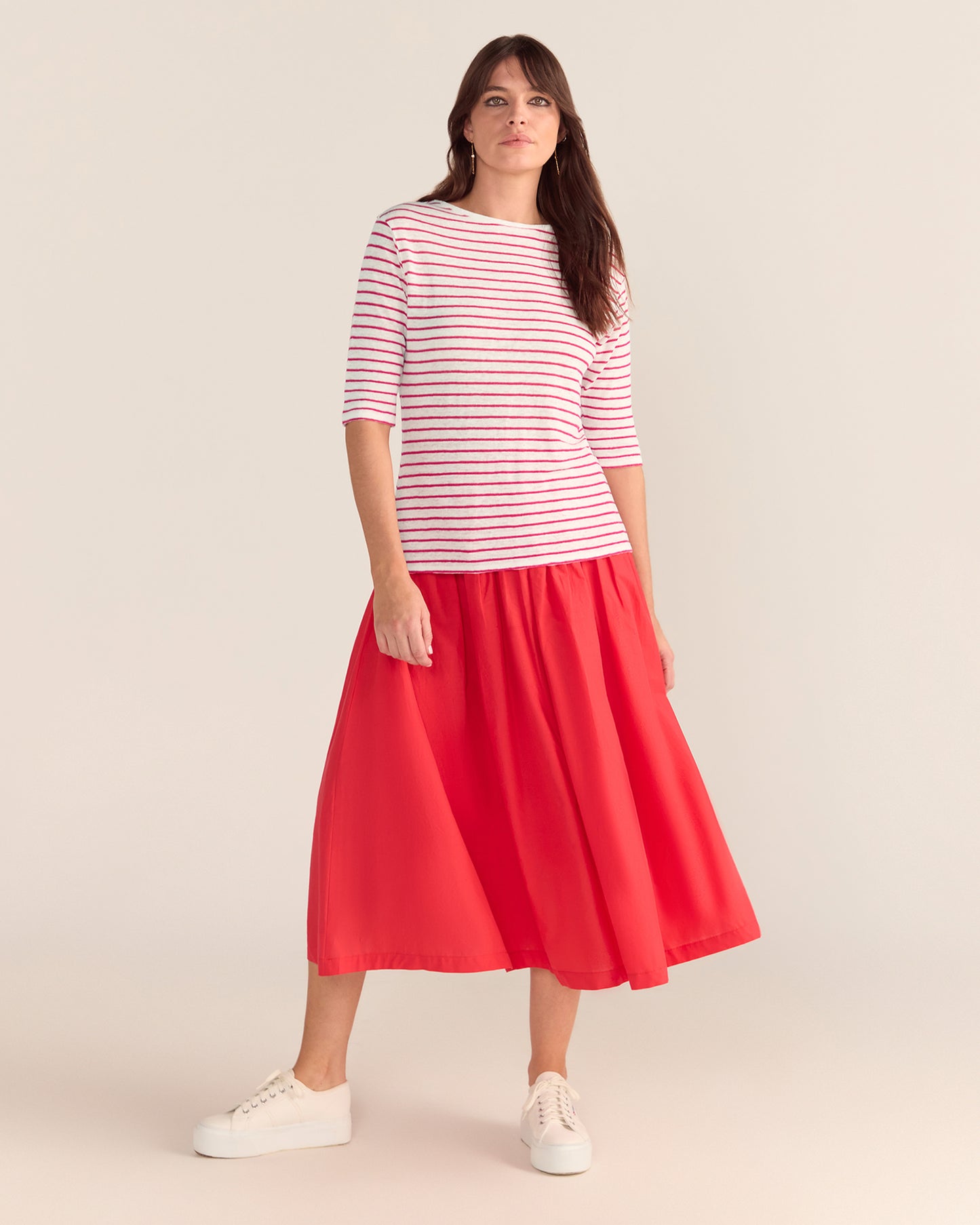 French LINEN Breton Boat Neck Top- White Base red Stripe Tee PREORDER 8 OCTOBER