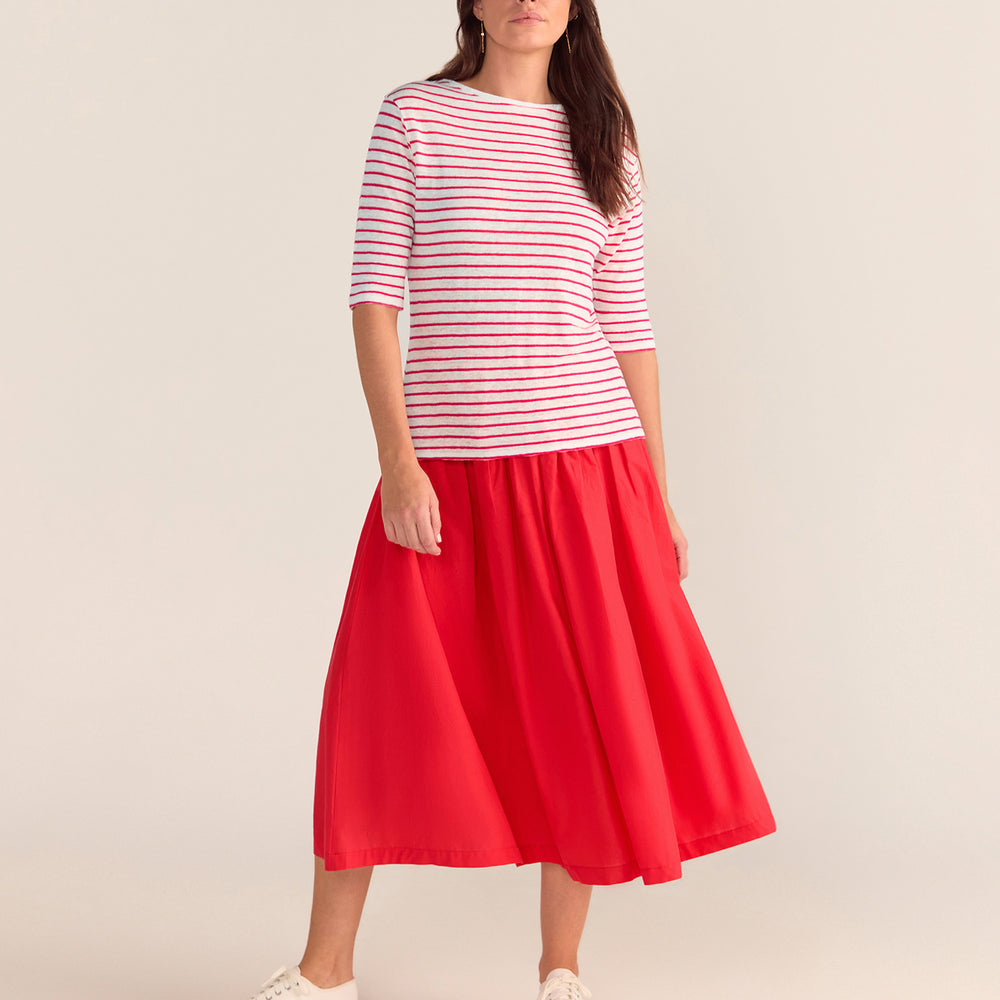French LINEN Breton tee White base red stripe