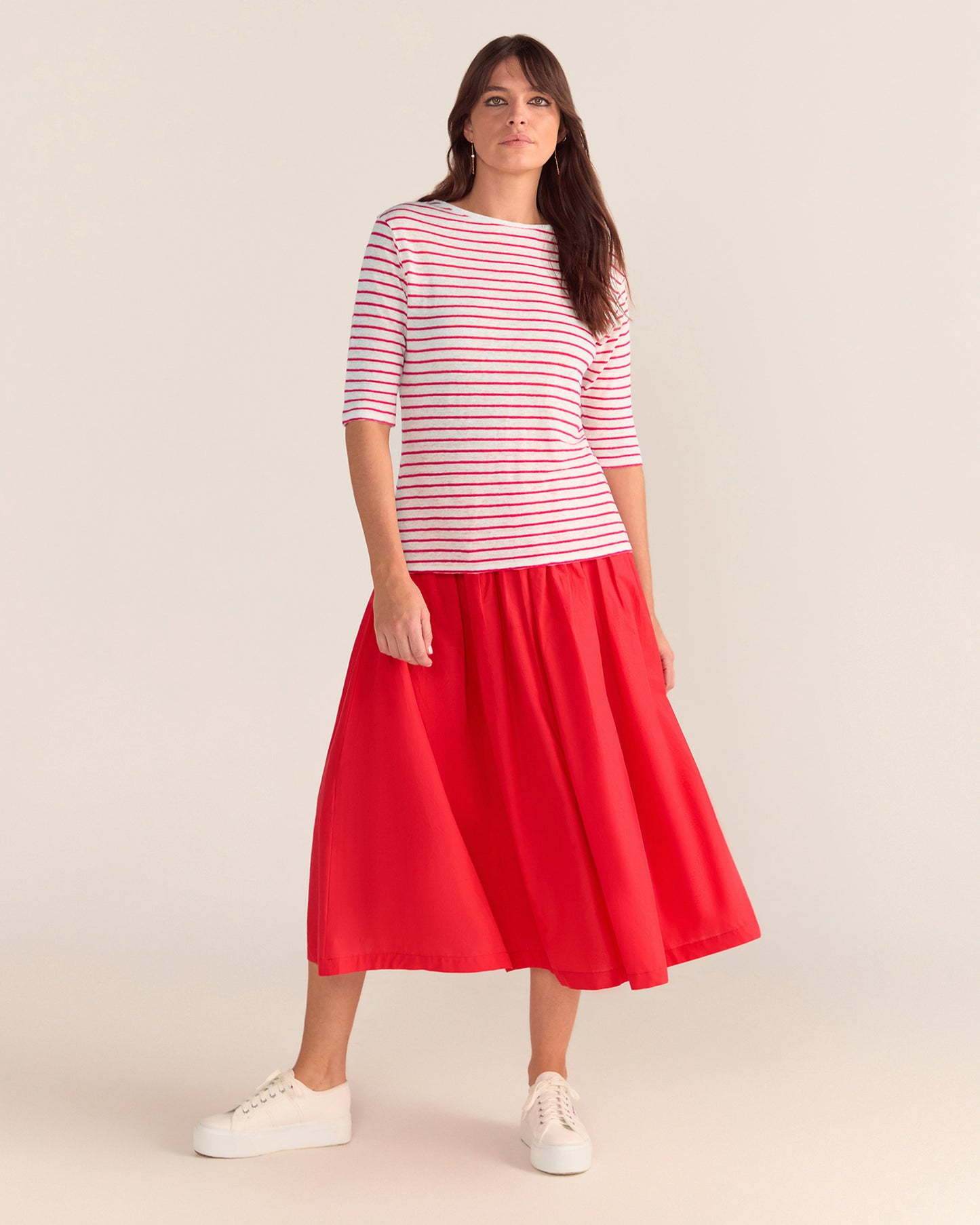 French LINEN Breton tee White base red stripe