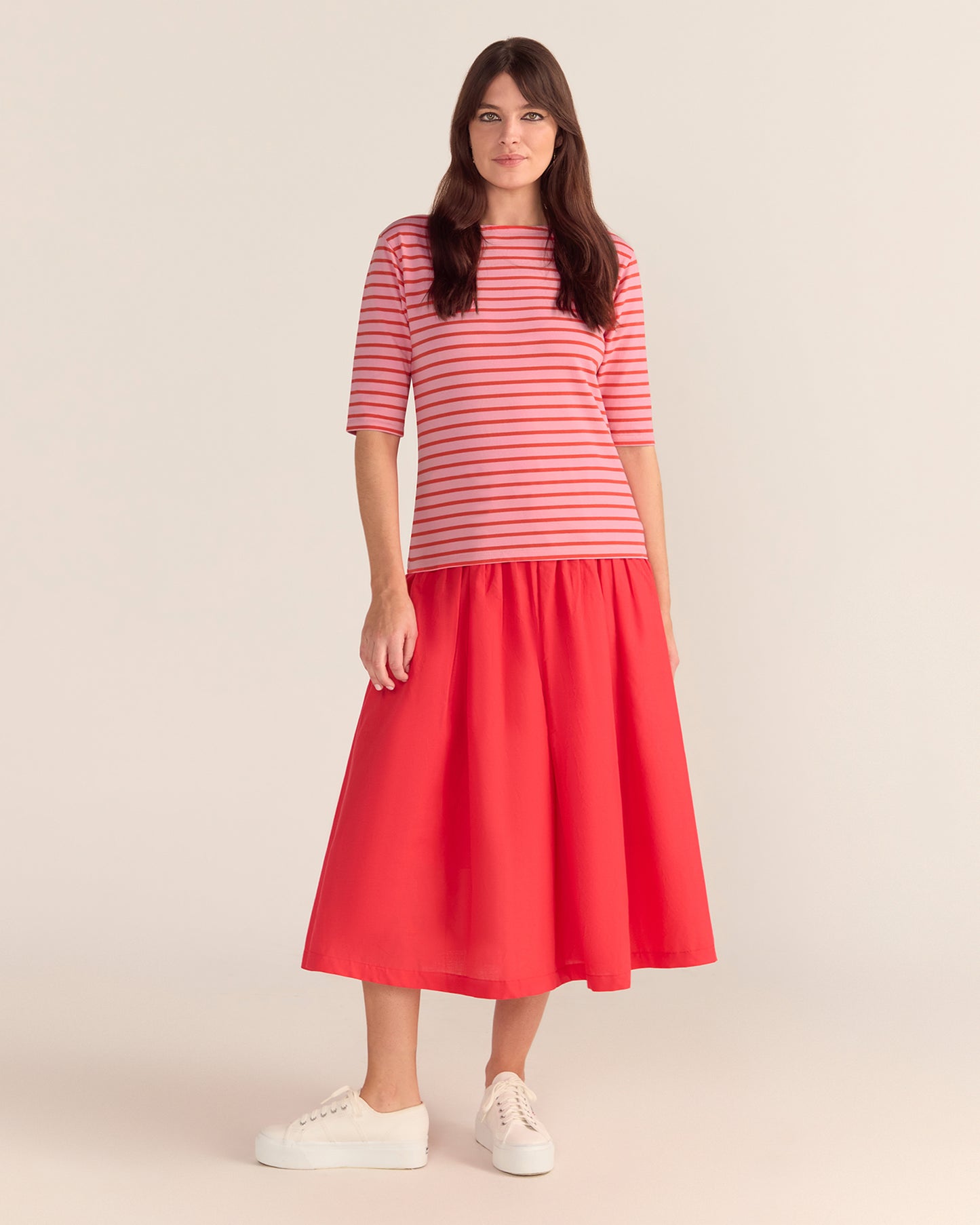 Breton Stripe French Tee Pink Base Red Stripe