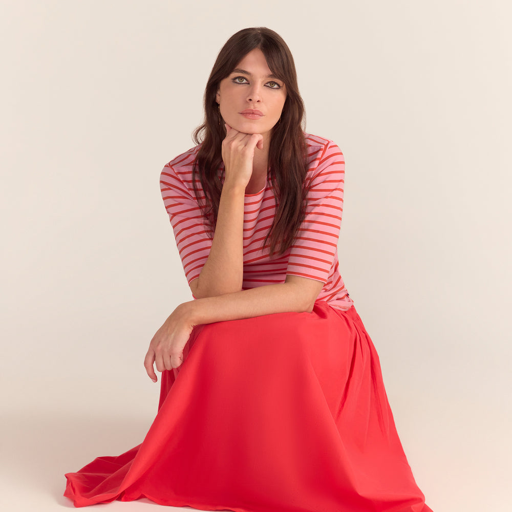 Breton Stripe French Tee Pink Base Red Stripe