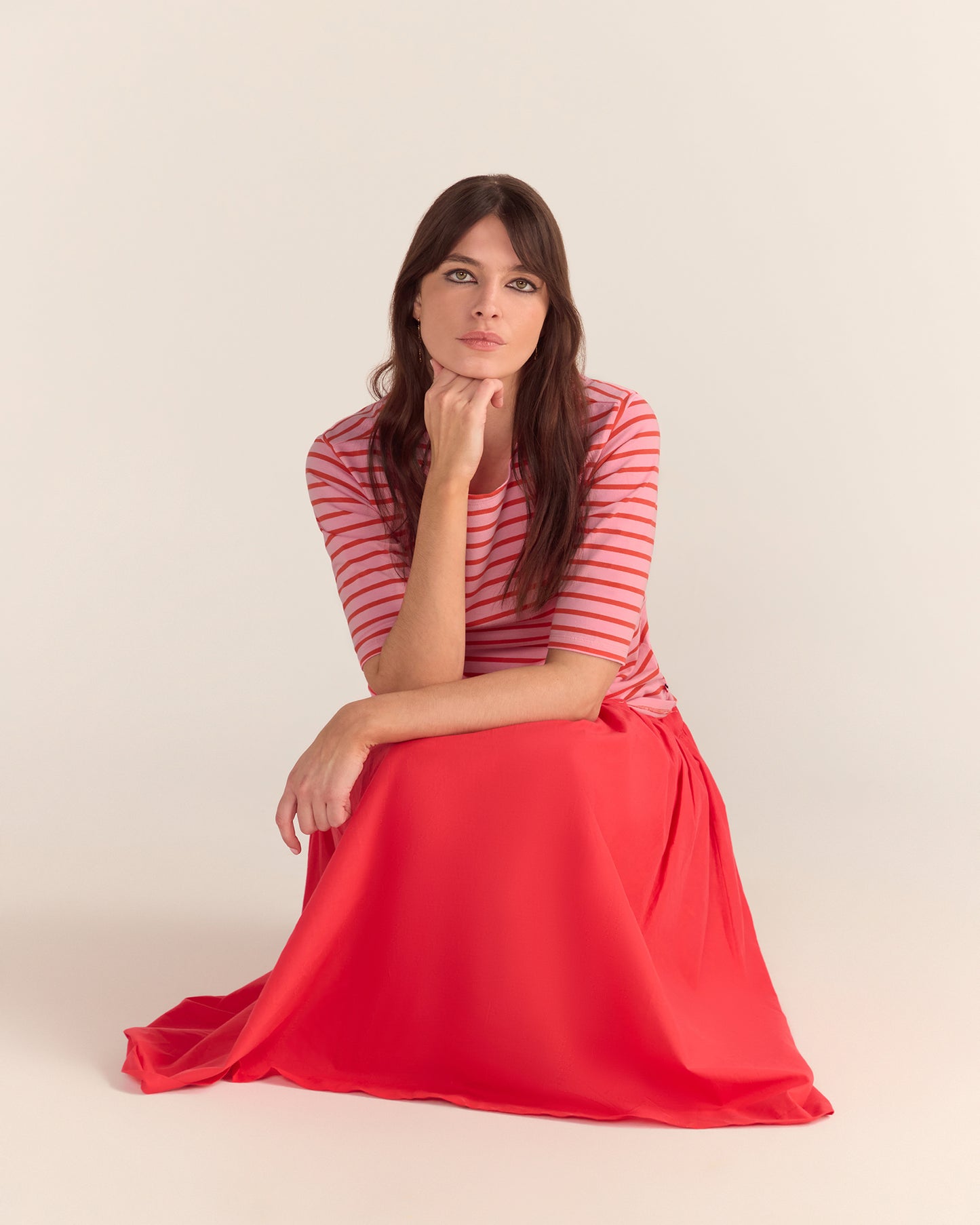 Breton Stripe French Tee Pink Base Red Stripe
