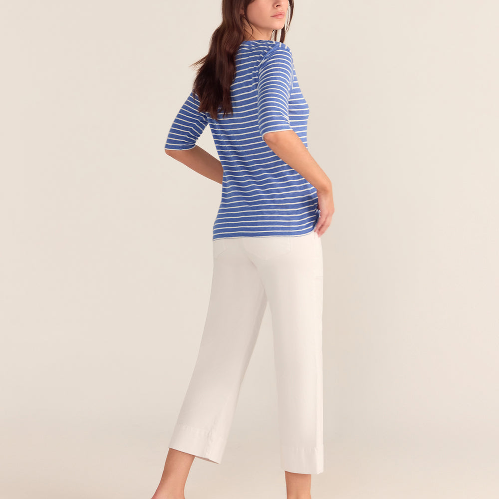 
                      
                        French LINEN Breton Boat Neck Top- Cornflower base White Stripe Tee PREORDER 8 OCTOBER
                      
                    