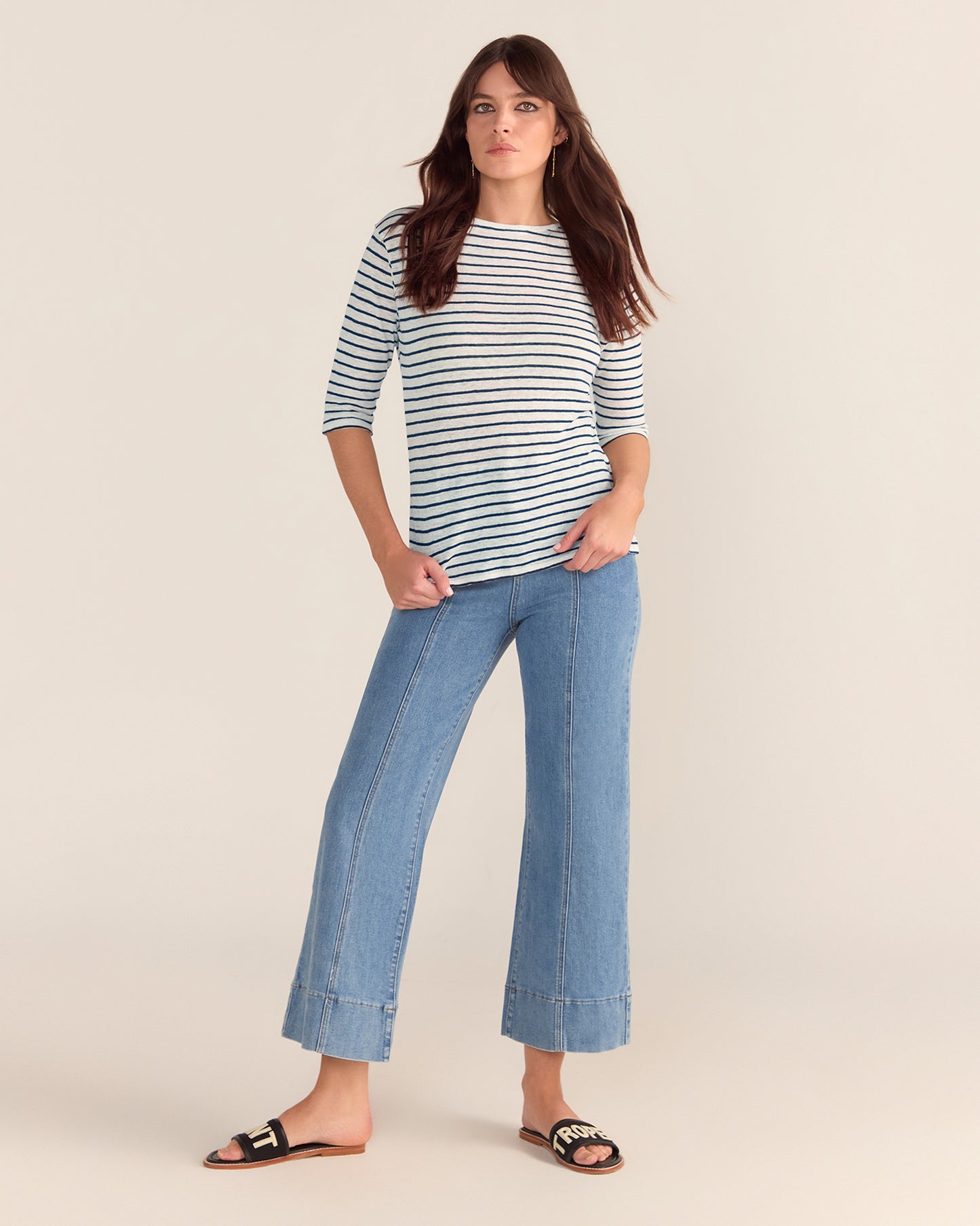 French LINEN Breton Boat Neck Top- White Base navy Stripe Tee PREORDER 8 OCTOBER