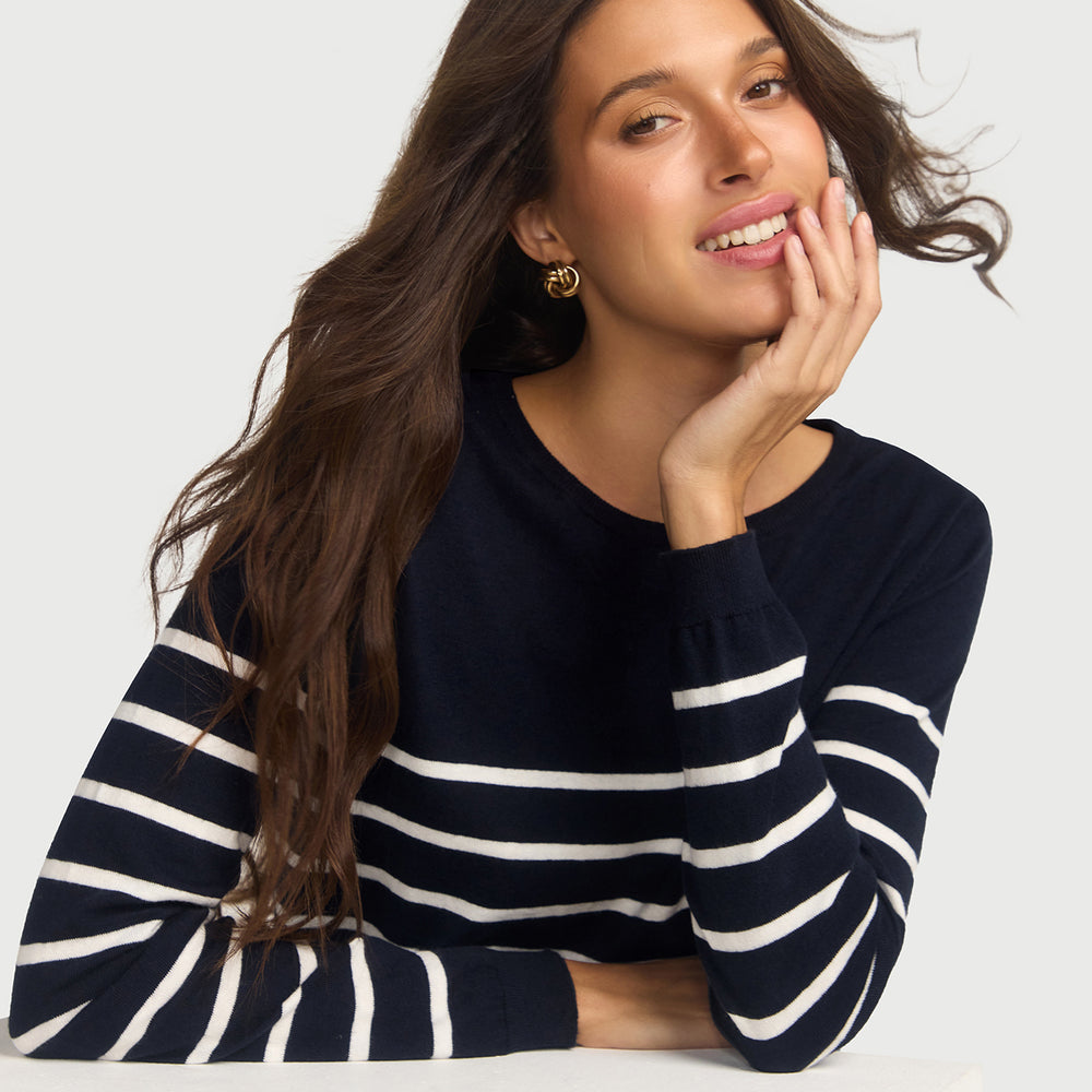 
                      
                        Cotton And Cashmere Breton Sweater Navy With Cream Stripe
                      
                    