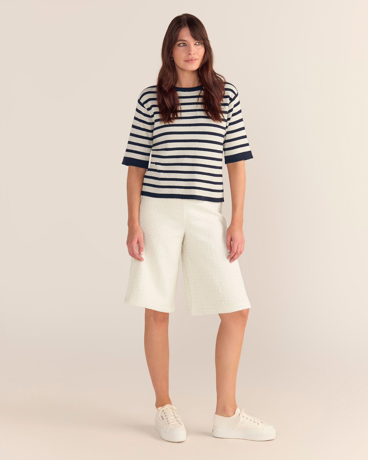 Bouclé Textured Top - Navy & Cream Stripe PREORDER 22 AUGUST
