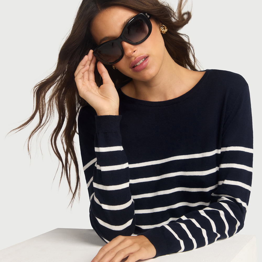 
                      
                        Cotton And Cashmere Breton Sweater Navy With Cream Stripe
                      
                    