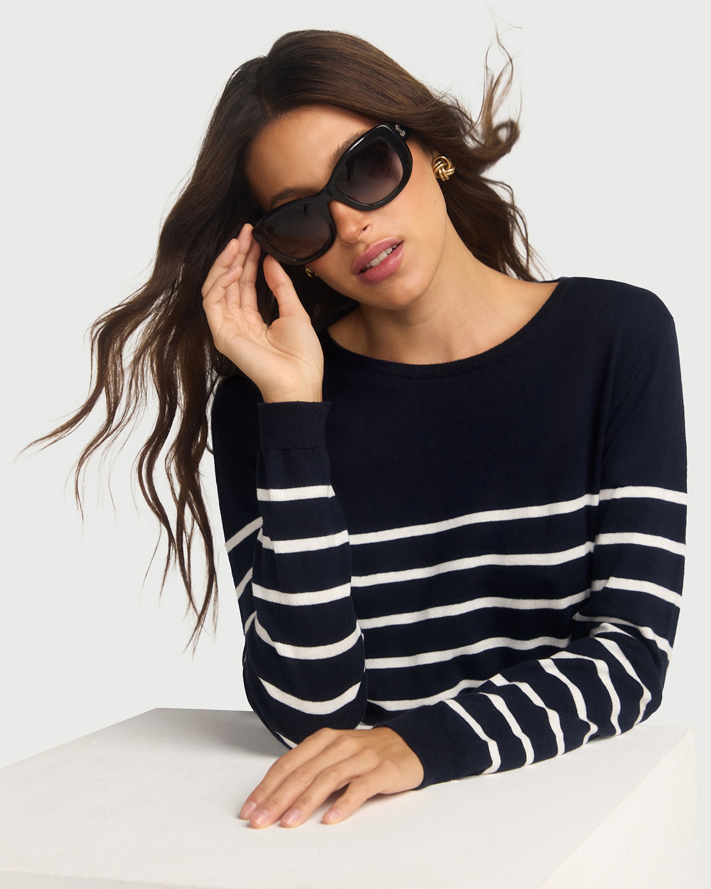 Cotton And Cashmere Breton Sweater Navy With Cream Stripe