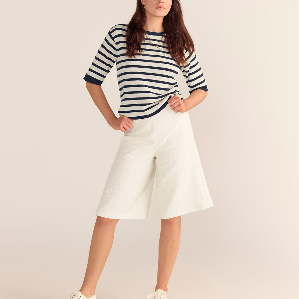 
                      
                        Bouclé Textured Top - Navy & Cream Stripe
                      
                    