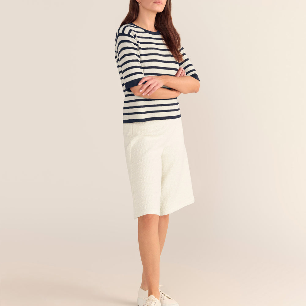 
                      
                        Bouclé Textured Top - Navy & Cream Stripe
                      
                    