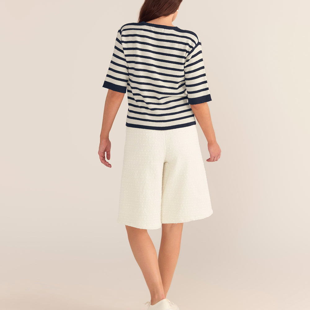 
                      
                        Bouclé Textured Top - Navy & Cream Stripe
                      
                    