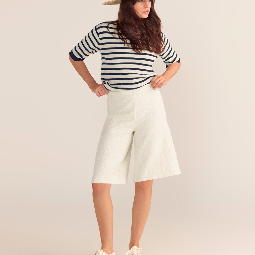 
                      
                        Bouclé Textured Top - Navy & Cream Stripe
                      
                    