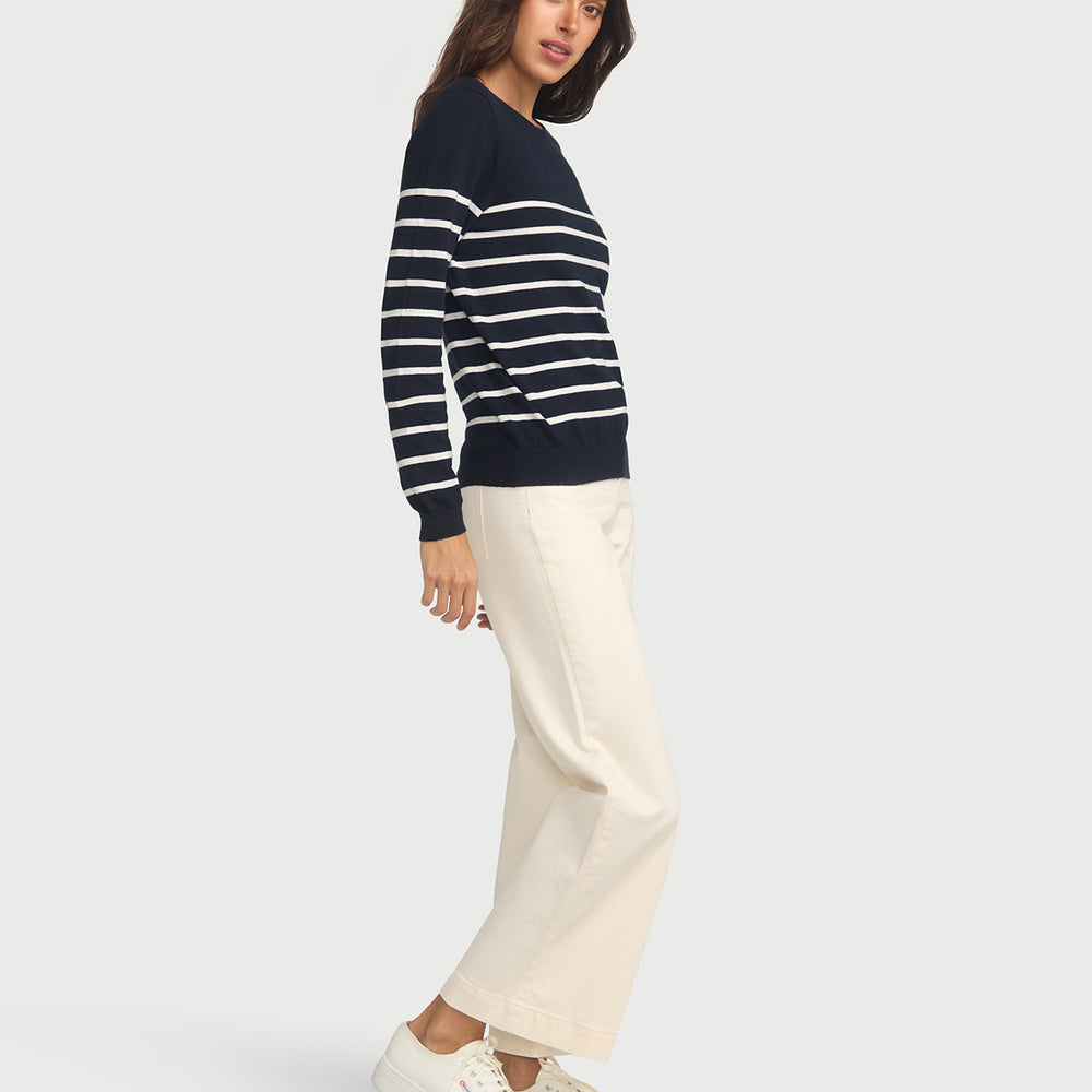 
                      
                        Cotton And Cashmere Breton Sweater Navy With Cream Stripe
                      
                    