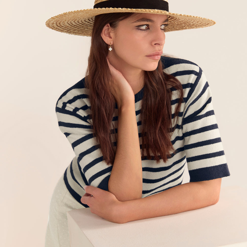 Bouclé Textured Top - Navy & Cream Stripe PREORDER 22 AUGUST