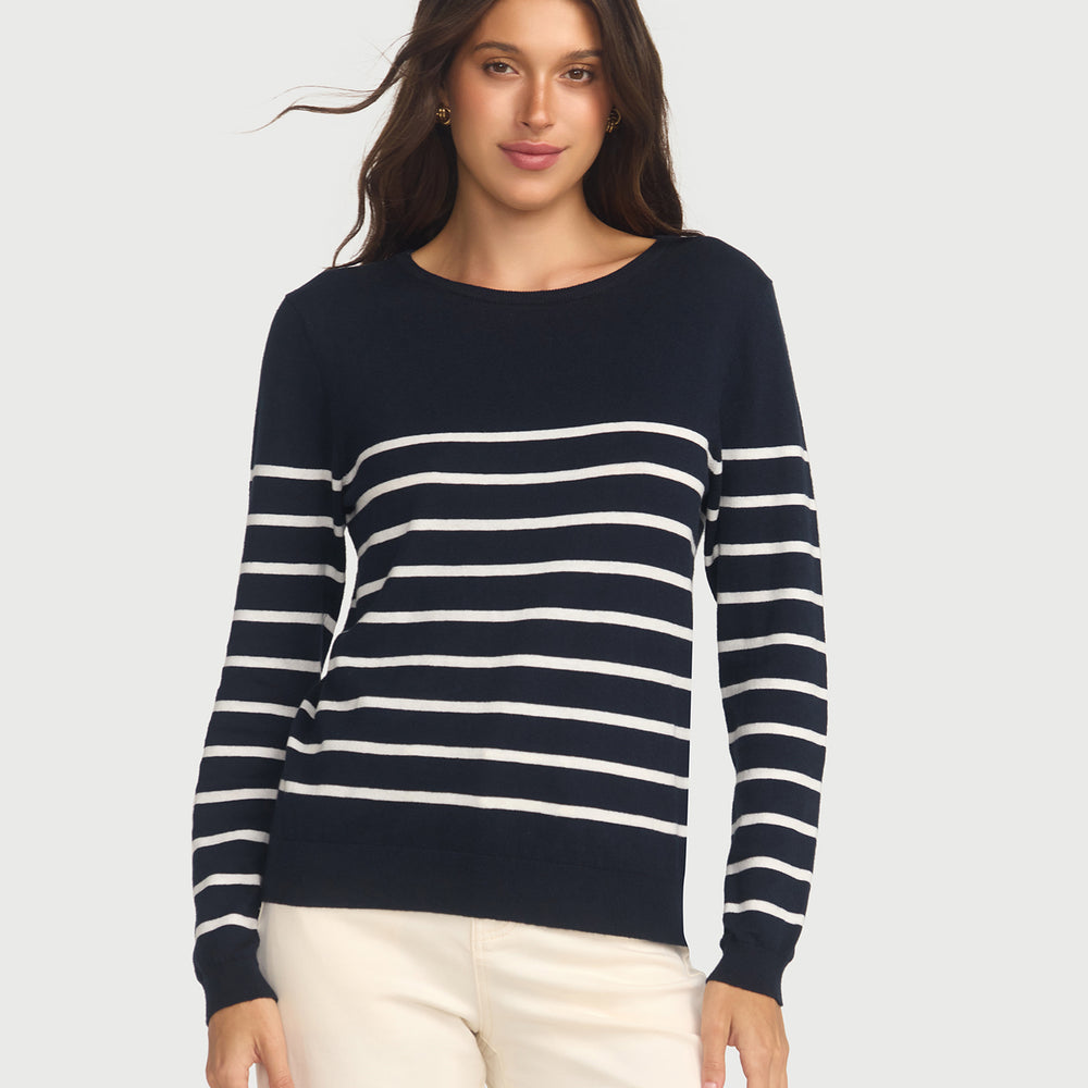 
                      
                        Cotton And Cashmere Breton Sweater Navy With Cream Stripe
                      
                    