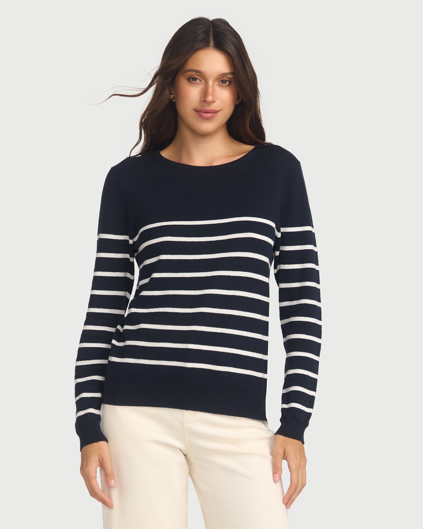 Cotton And Cashmere Breton Sweater Navy With Cream Stripe