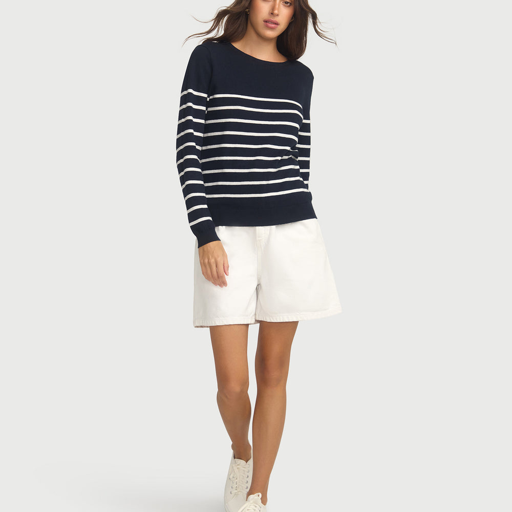 
                      
                        Cotton And Cashmere Breton Sweater Navy With Cream Stripe
                      
                    