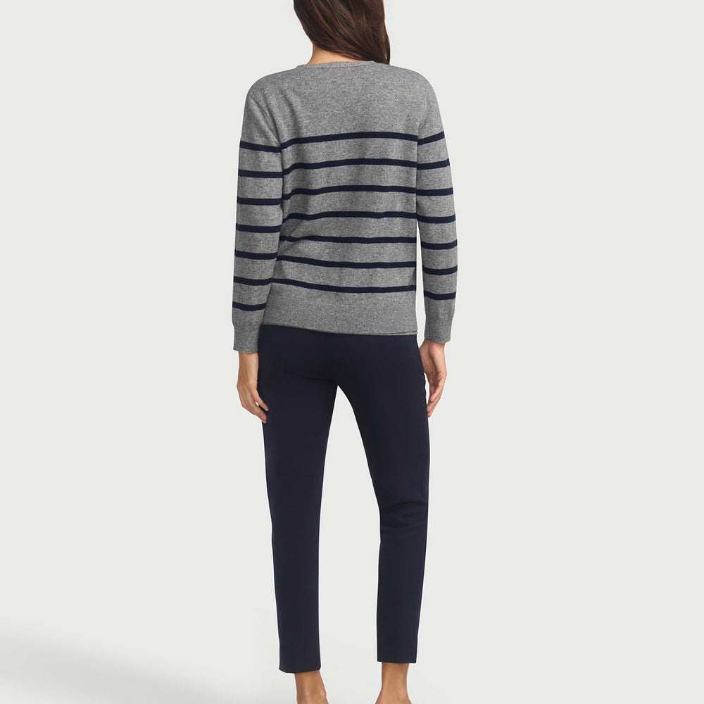 
                      
                        Capucine Stripe Cardigan In Cashmere & Wool - Grey Base Navy Stripe
                      
                    