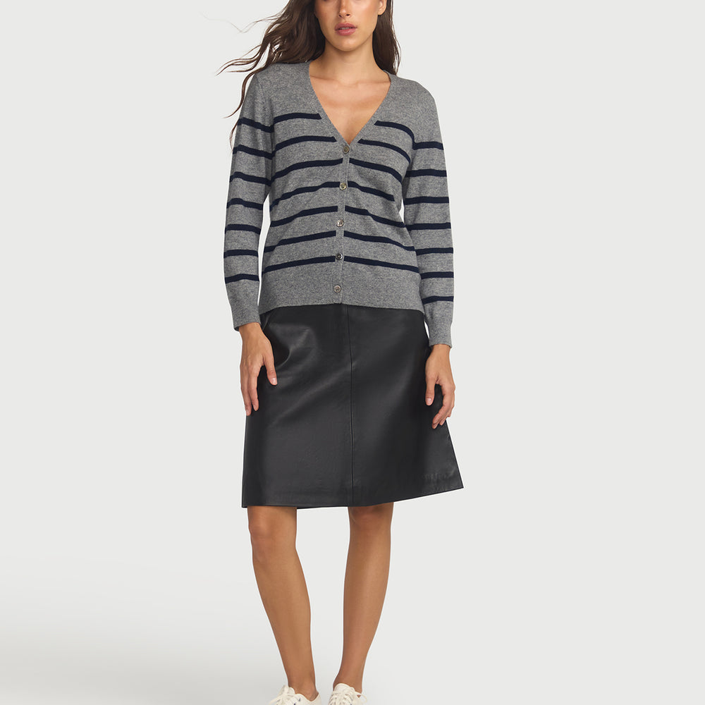 
                      
                        Capucine Stripe Cardigan In Cashmere & Wool - Grey Base Navy Stripe
                      
                    