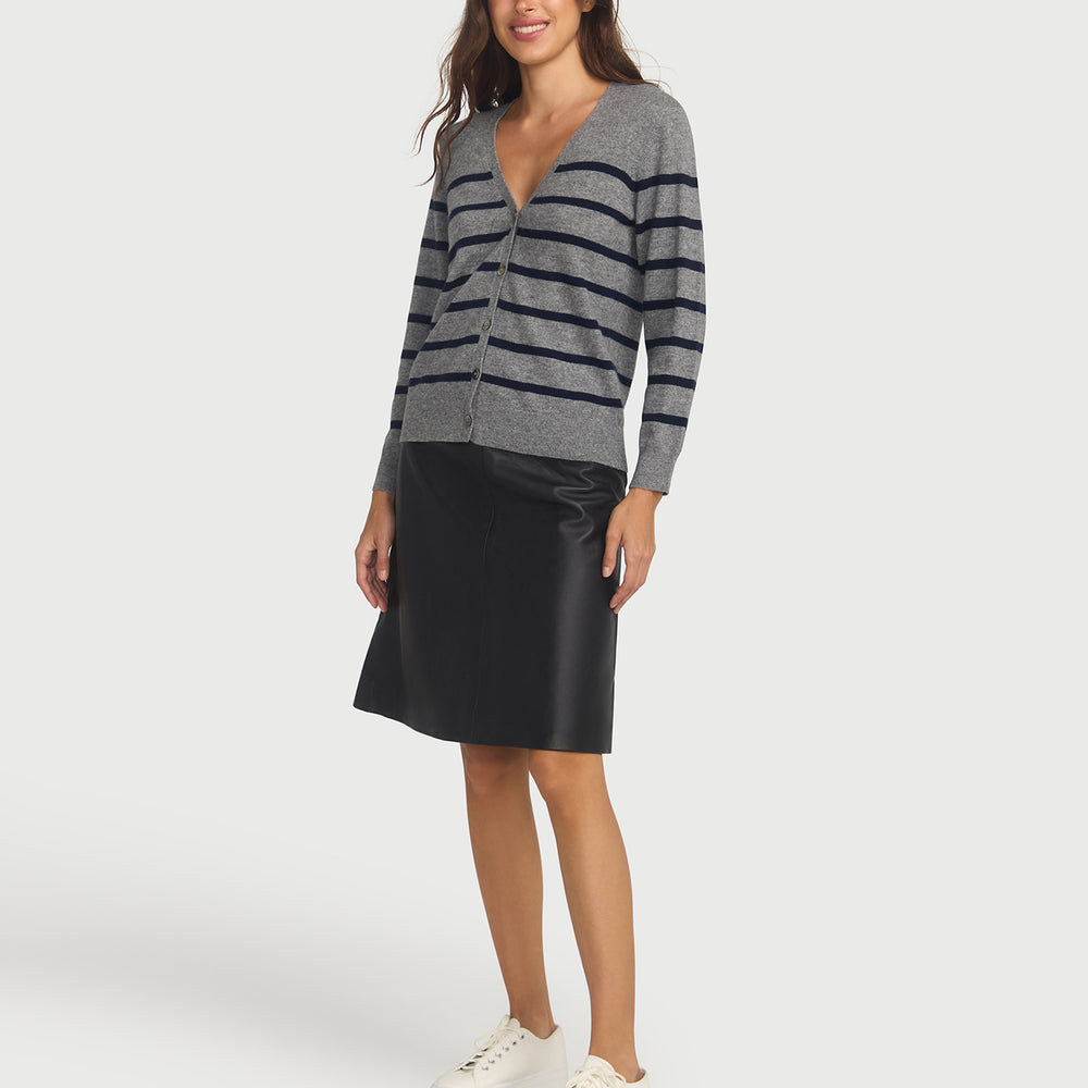 
                      
                        Capucine Stripe Cardigan In Cashmere & Wool - Grey Base Navy Stripe
                      
                    