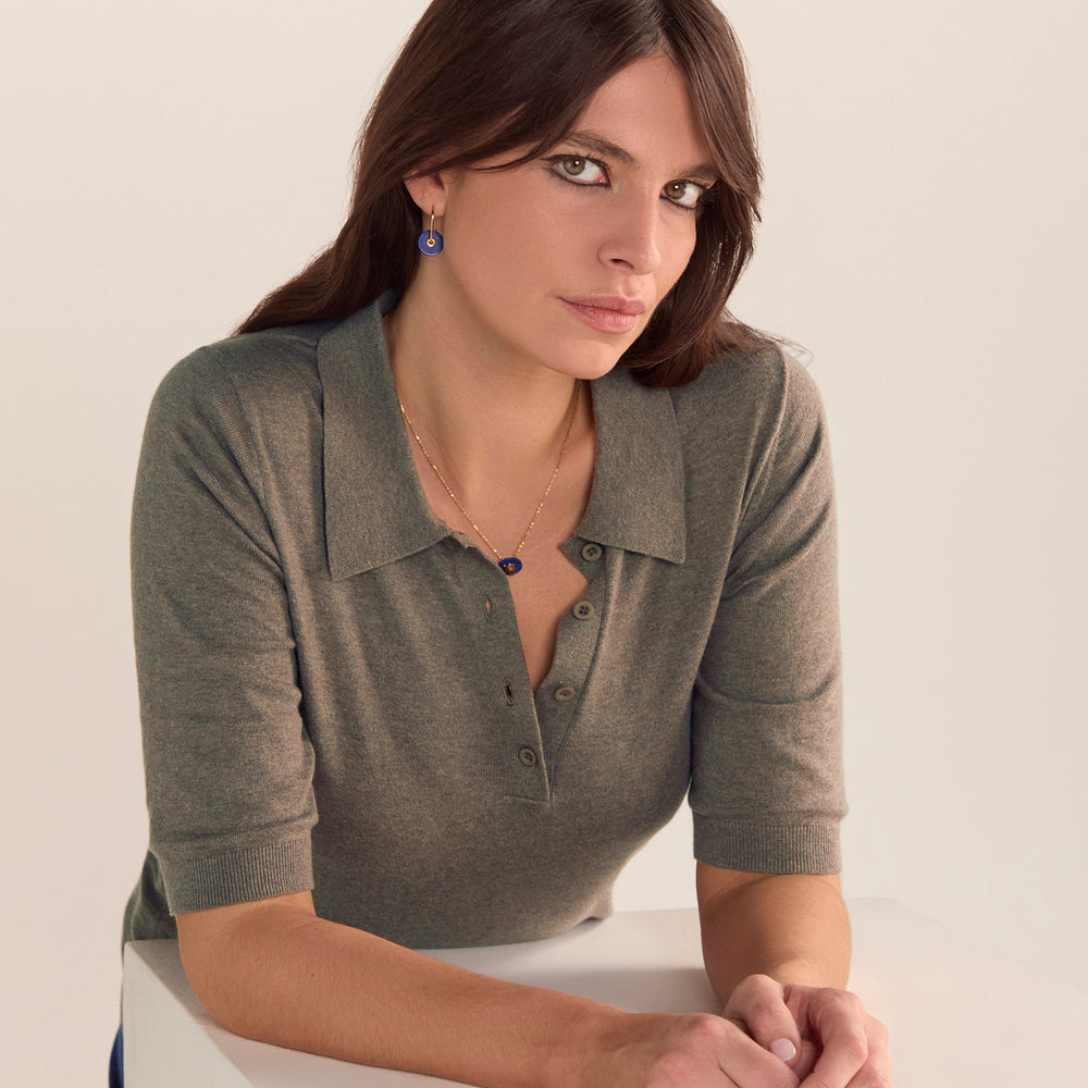 Cotton And Cashmere Polo Top MOCHA