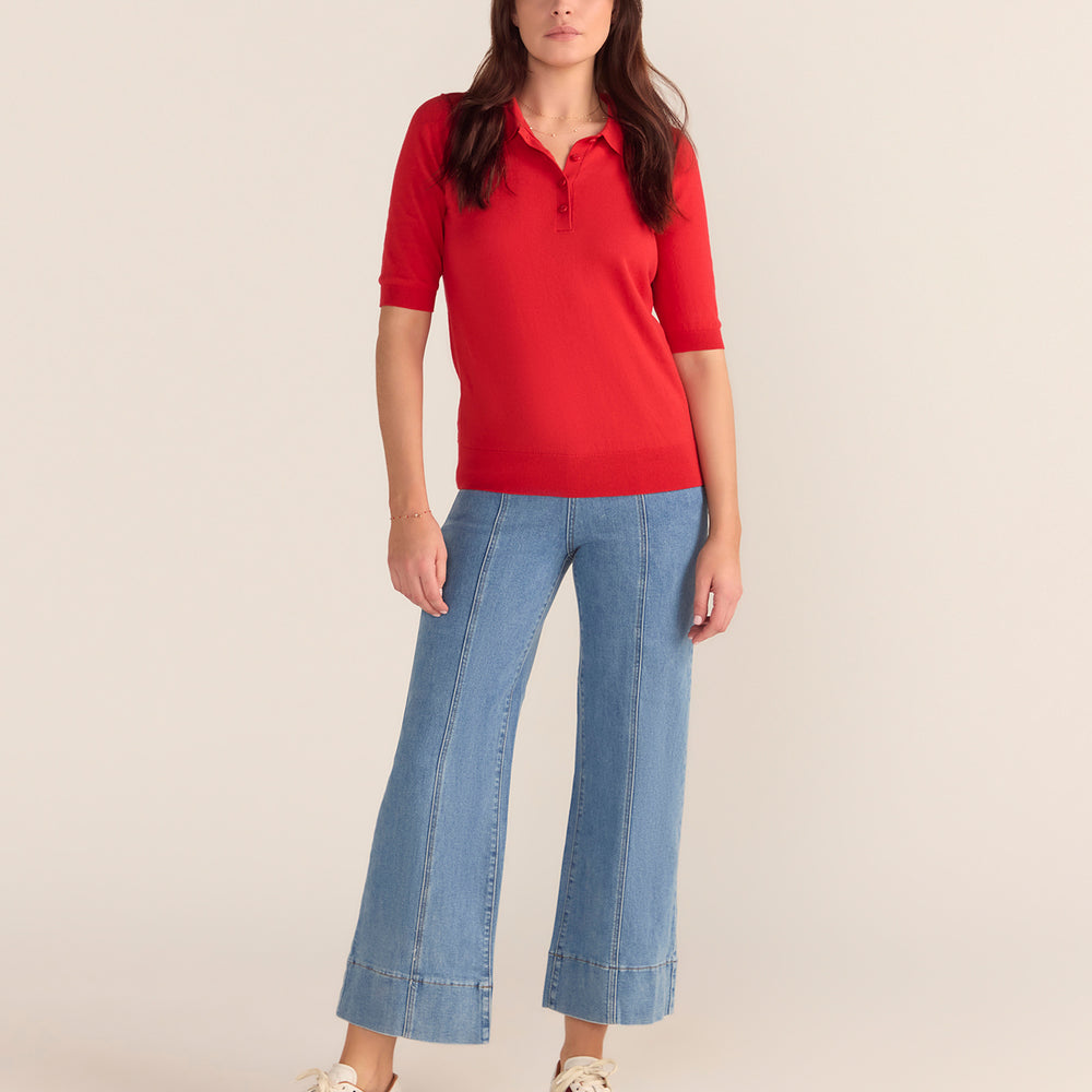 Cotton And Cashmere Polo Top - Red