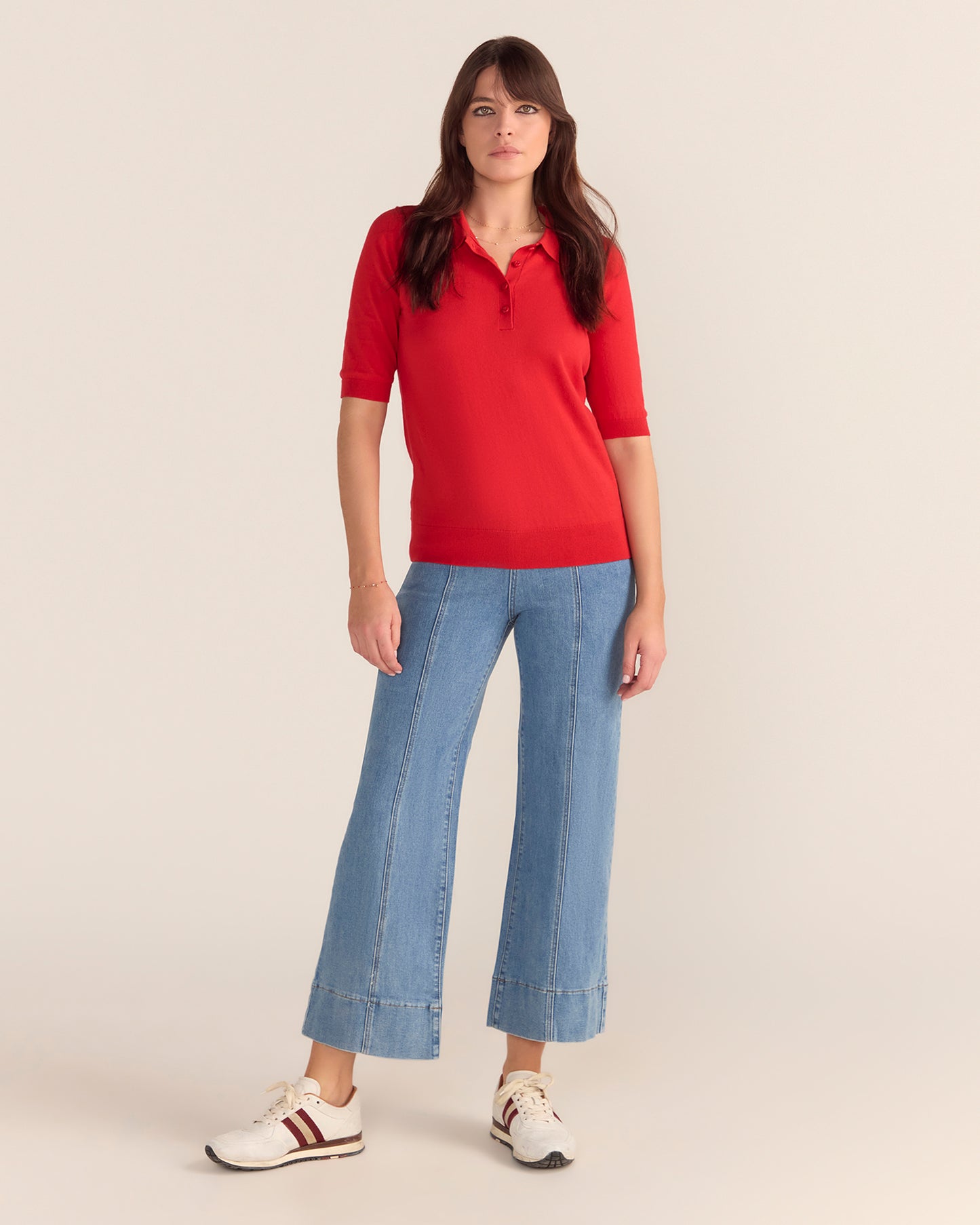 Cotton And Cashmere Polo Top - Red