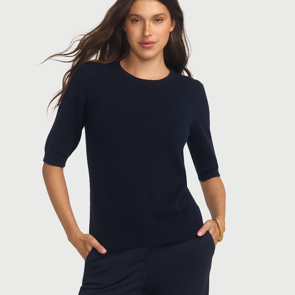 Margaux Navy Blue Knit Top  Cashmere & Wool