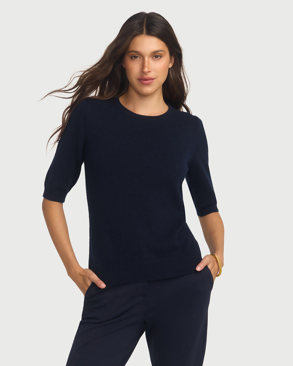 Margaux Navy Blue Knit Top  Cashmere & Wool