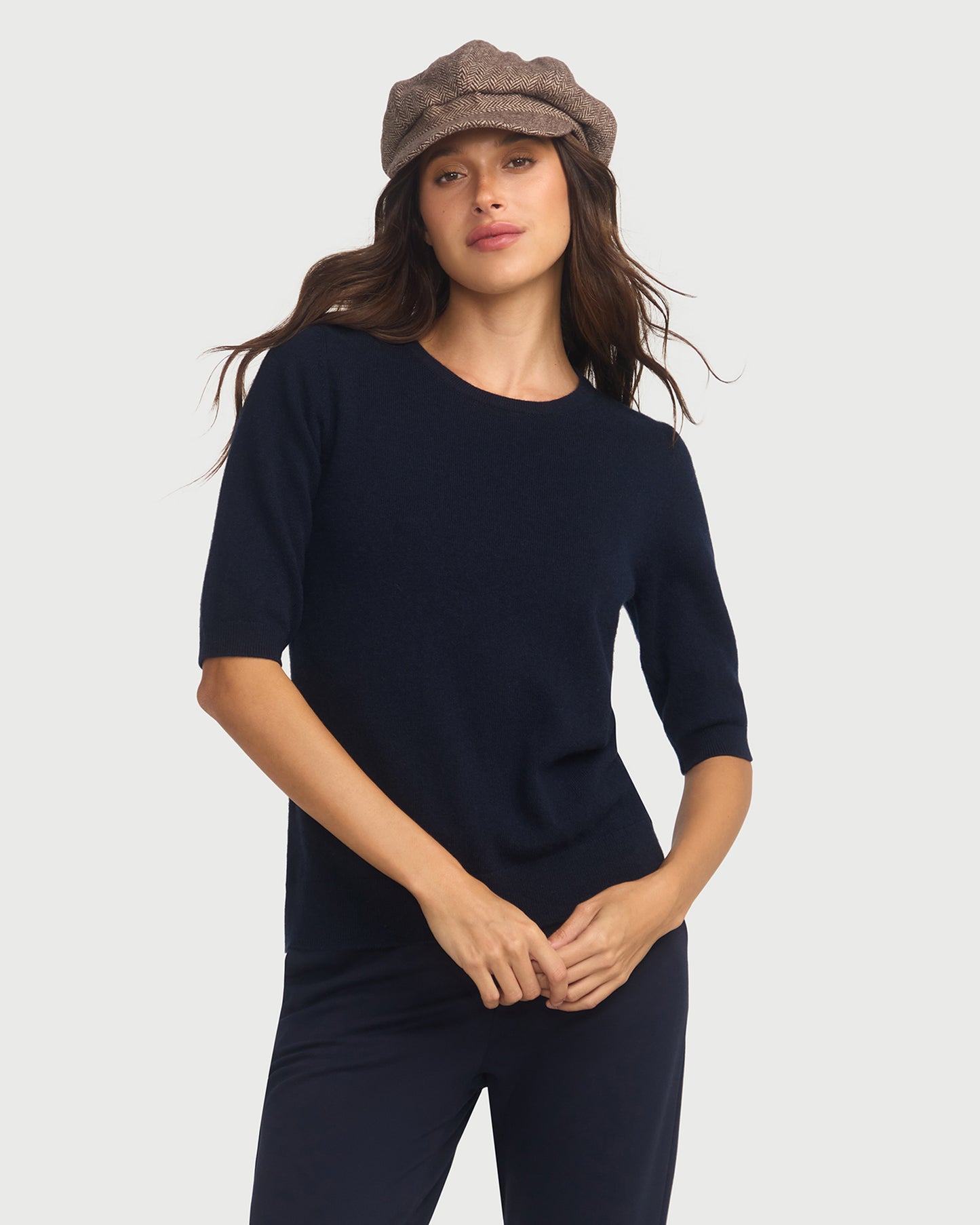 Margaux Navy Blue Knit Top  Cashmere & Wool