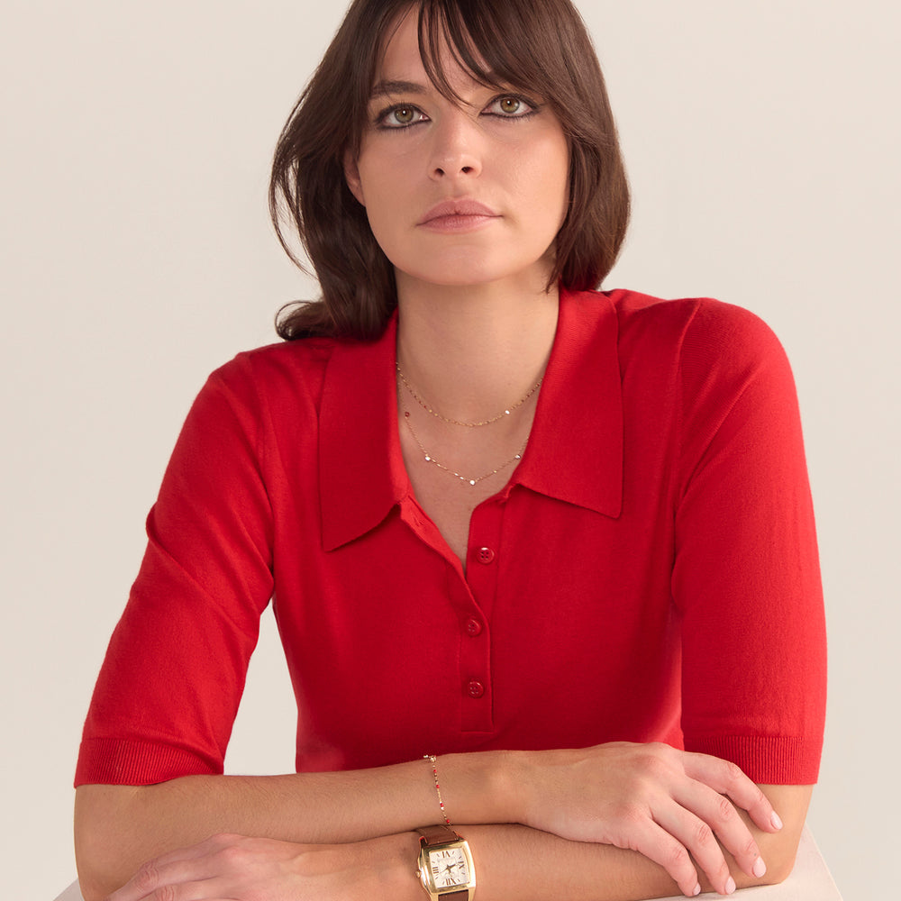 Cotton And Cashmere Polo Top - Red