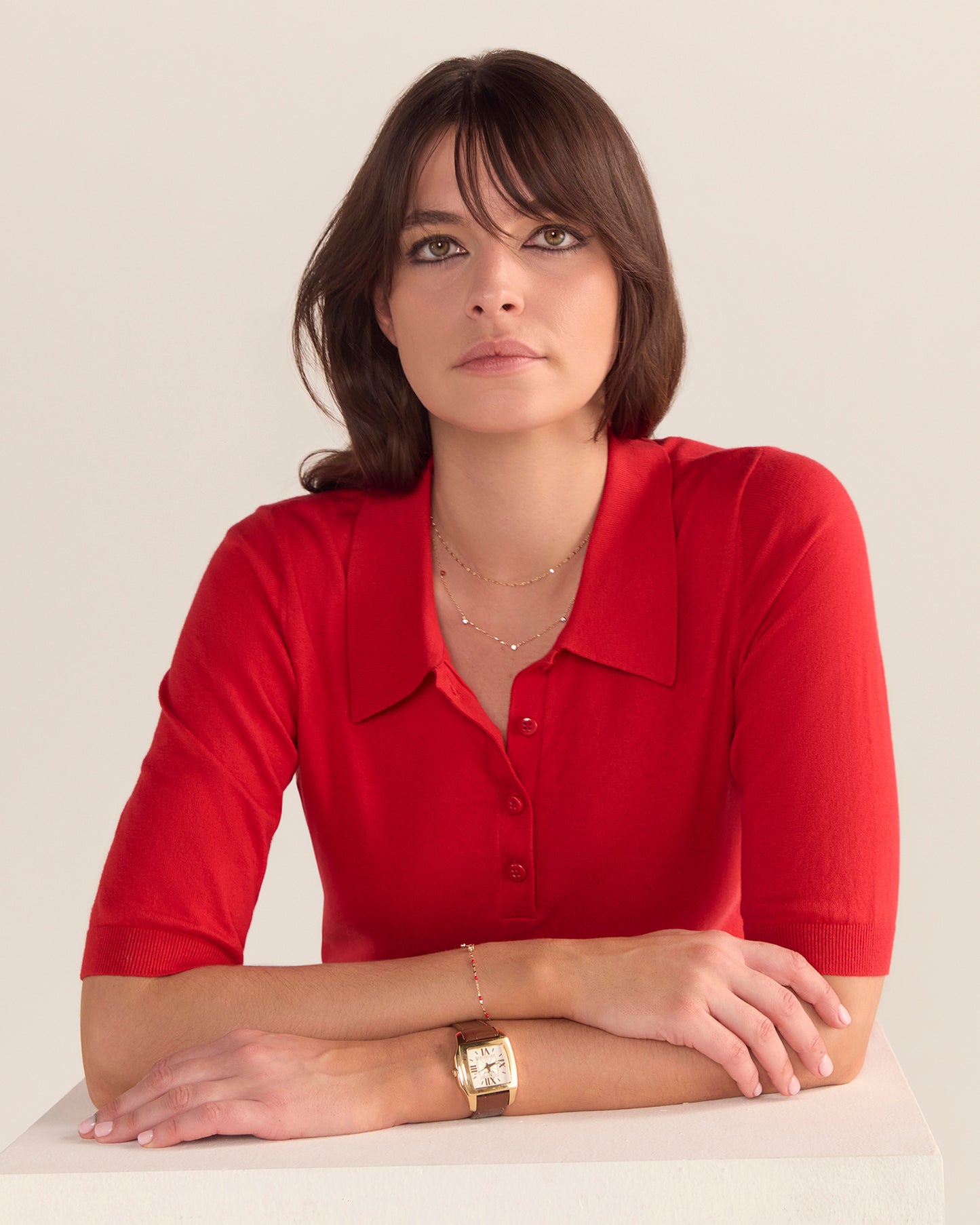 Cotton And Cashmere Polo Top - Red