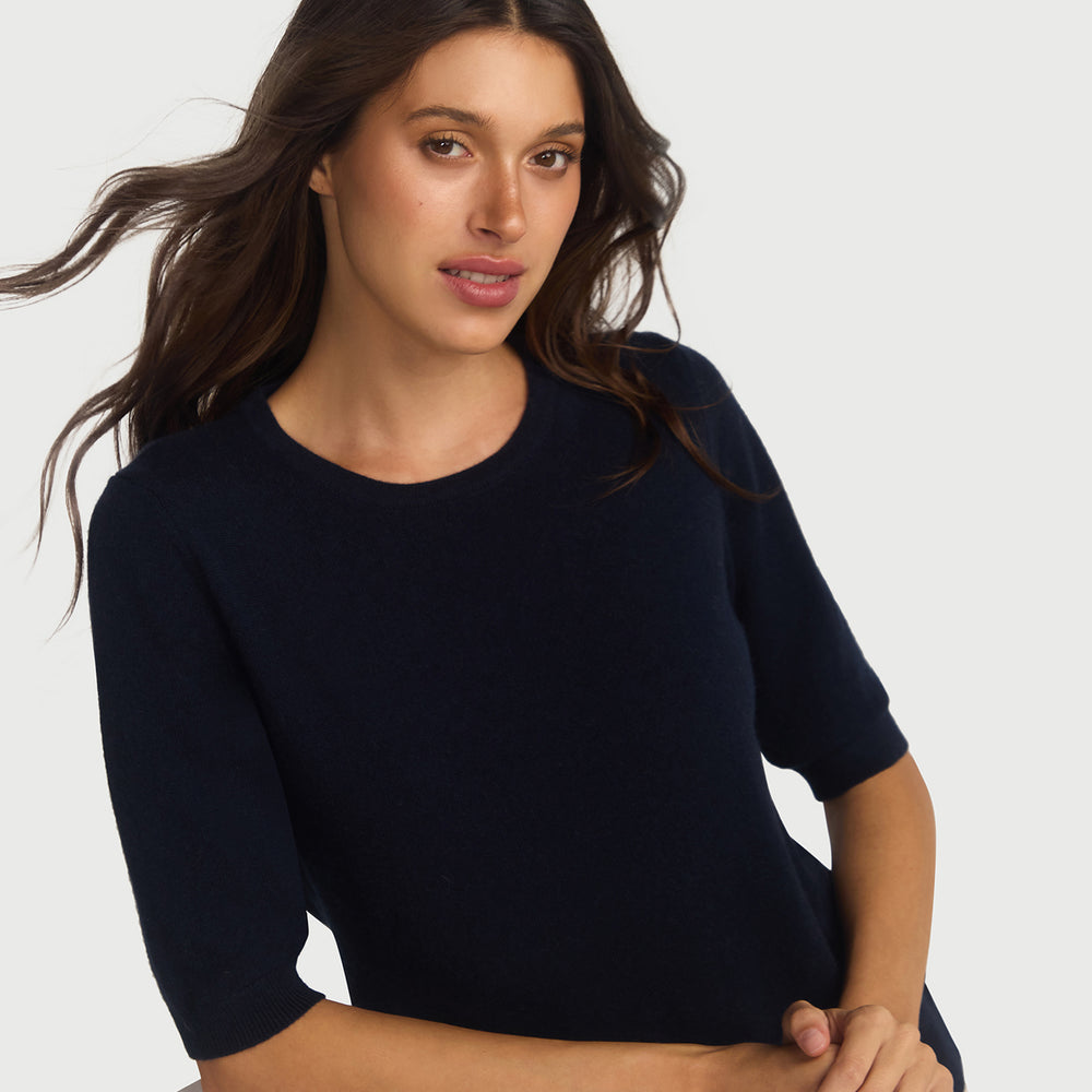 
                      
                        Margaux Navy Blue Knit Top  Cashmere & Wool
                      
                    