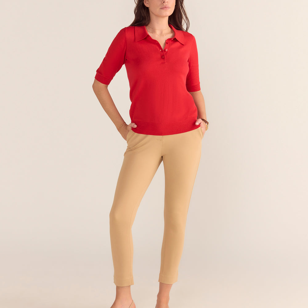 
                      
                        Cotton And Cashmere Polo Top - Red
                      
                    
