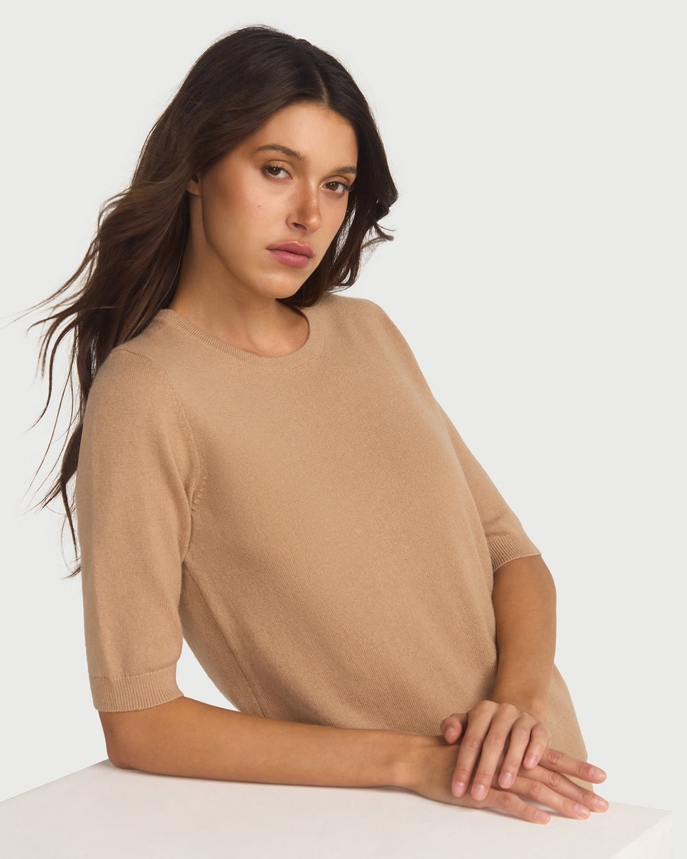 Margaux Knit Top In Cashmere & Wool - Hazelnut