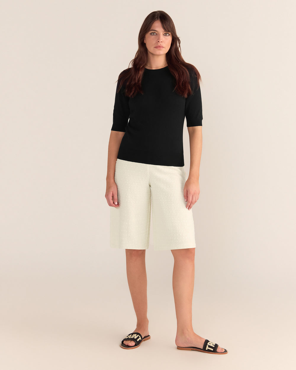 Bouclé Bermuda Shorts - Cream