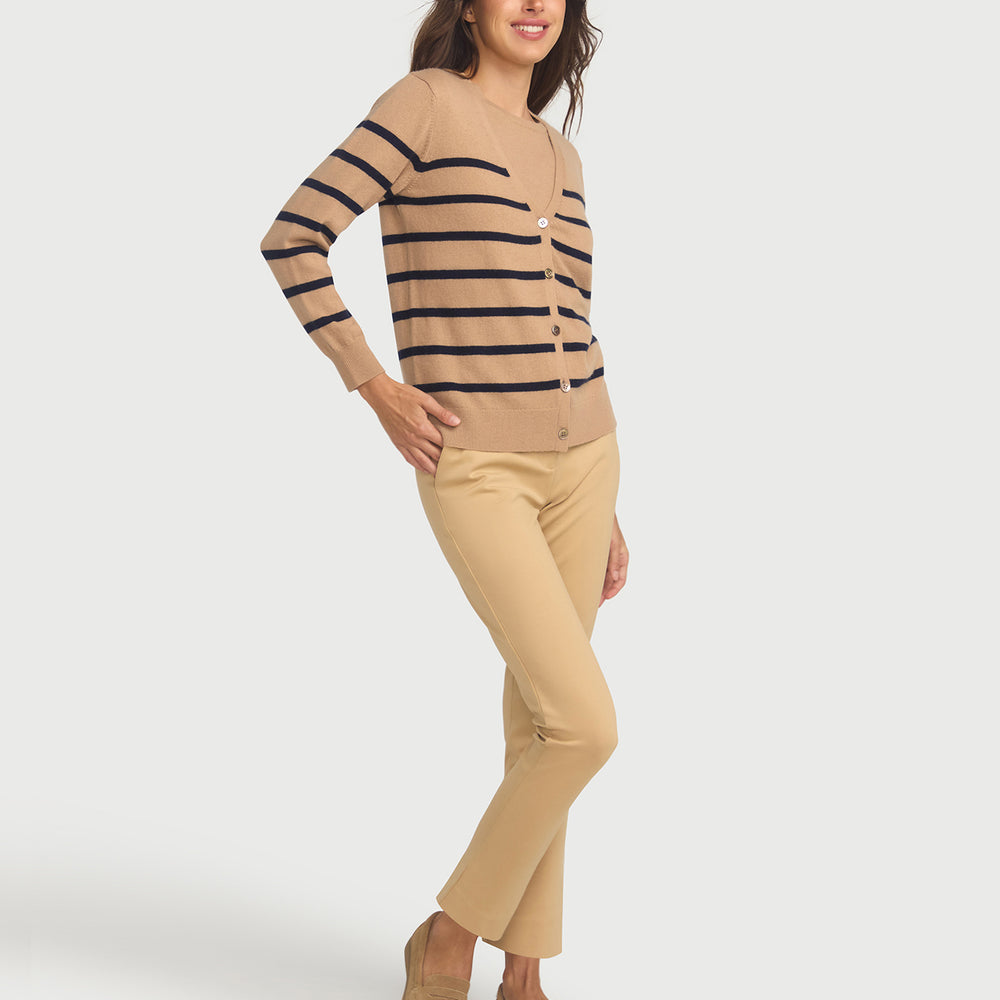 
                      
                        Capucine Stripe Cardigan In Cashmere & Wool - Hazelnut base Navy Stripe
                      
                    