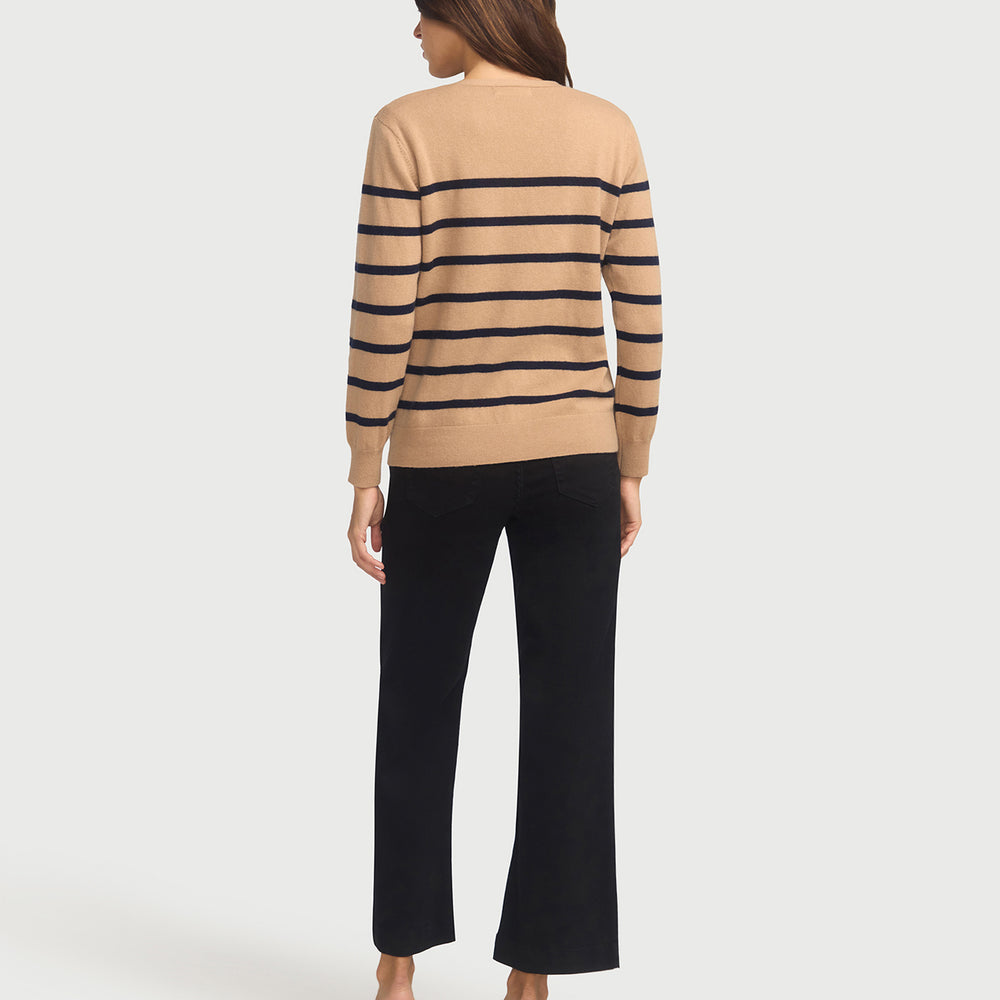 
                      
                        Capucine Stripe Cardigan In Cashmere & Wool - Hazelnut base Navy Stripe
                      
                    