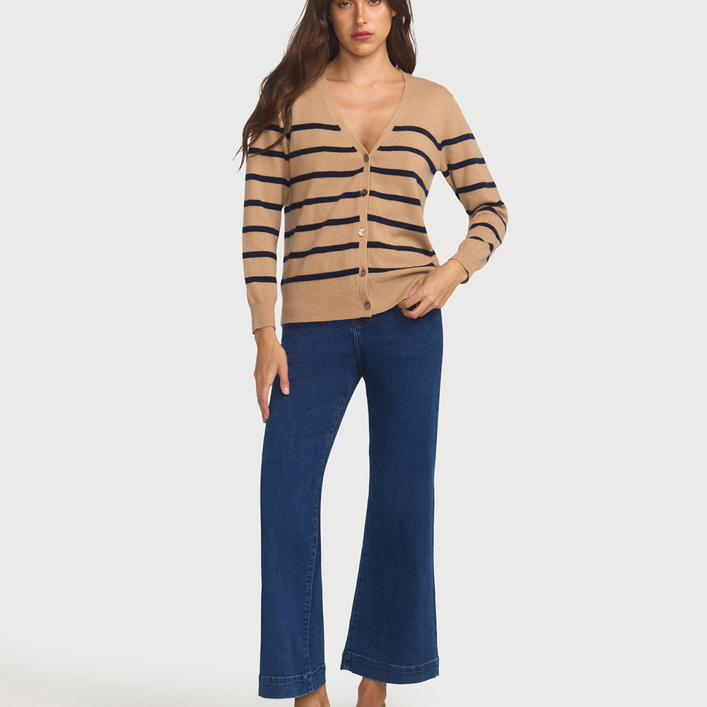 
                      
                        Capucine Stripe Cardigan In Cashmere & Wool - Hazelnut base Navy Stripe
                      
                    