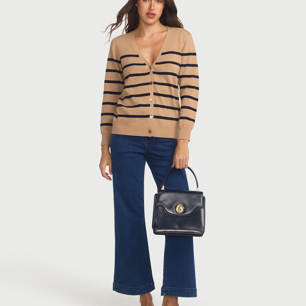 
                      
                        Capucine Stripe Cardigan In Cashmere & Wool - Hazelnut base Navy Stripe
                      
                    