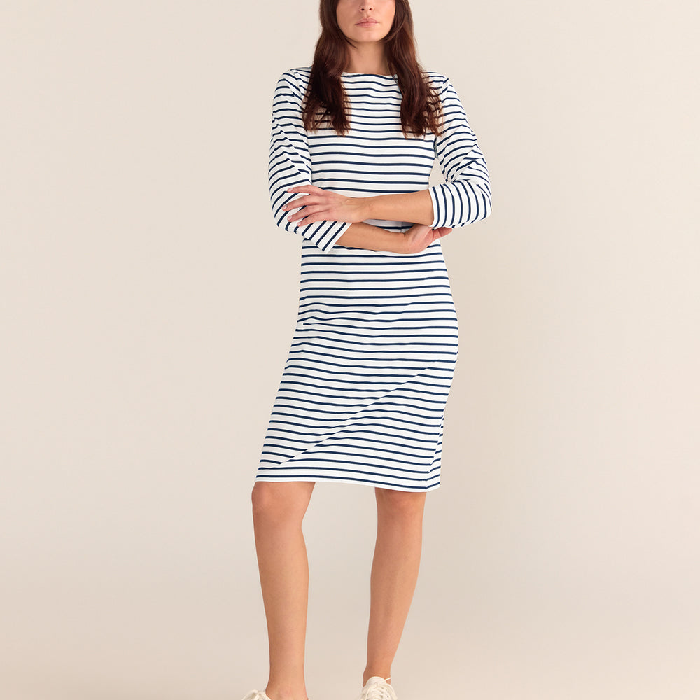 Brigitte Dress - White With Navy Stripe