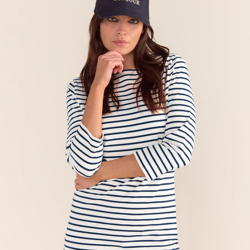 
                      
                        Brigitte Dress - White With Navy Stripe
                      
                    