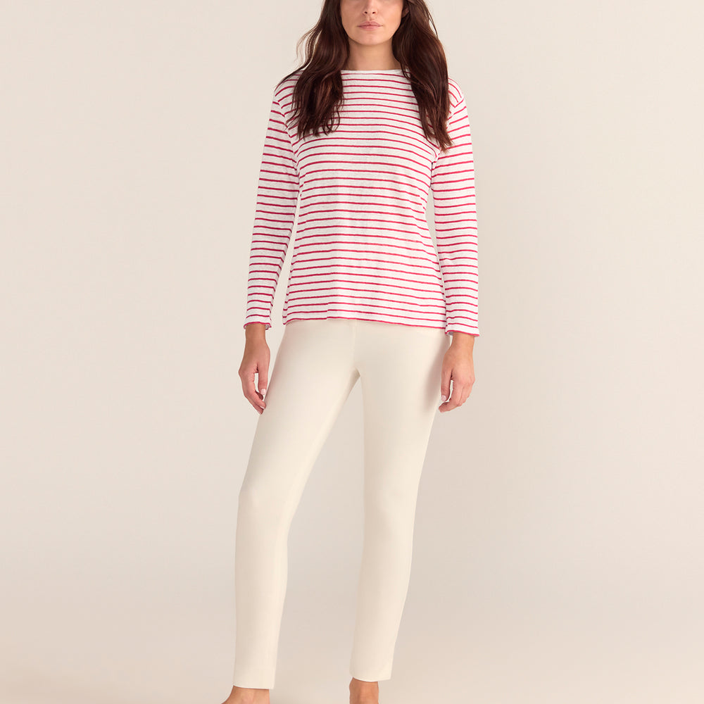 French LINEN Breton Boat Neck Top- White Base red Stripe PREORDER 8 OCTOBER