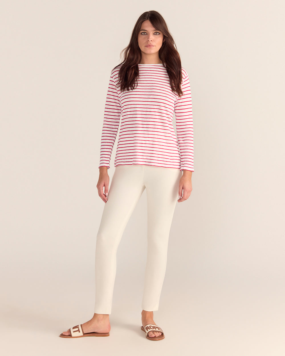 French LINEN Breton Boat Neck Top- White Base red Stripe PREORDER 8 OCTOBER