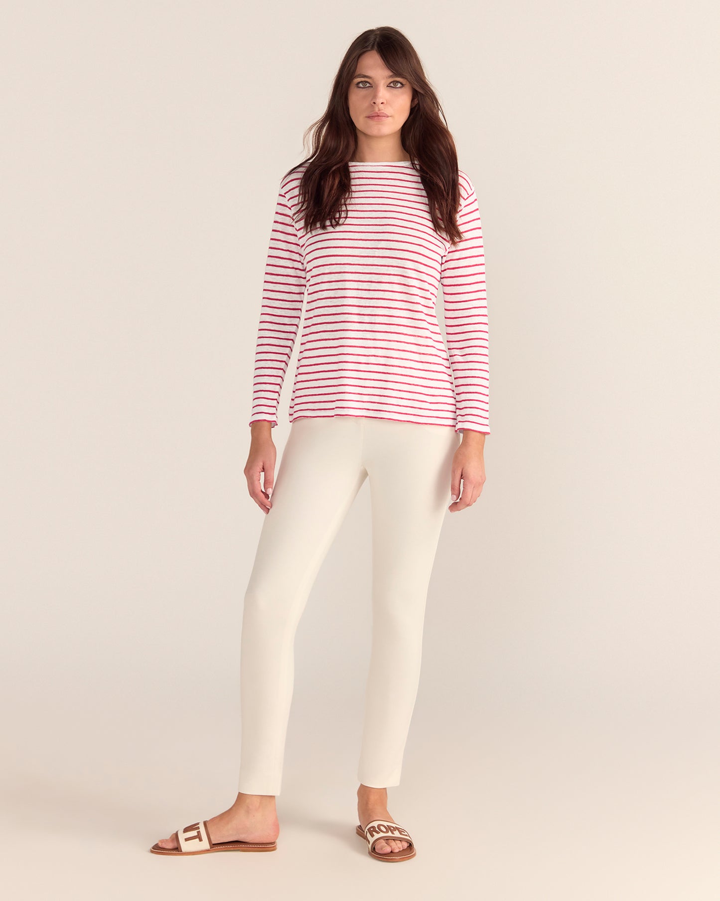 French LINEN Breton Boat Neck Top- White Base red Stripe PREORDER 8 OCTOBER