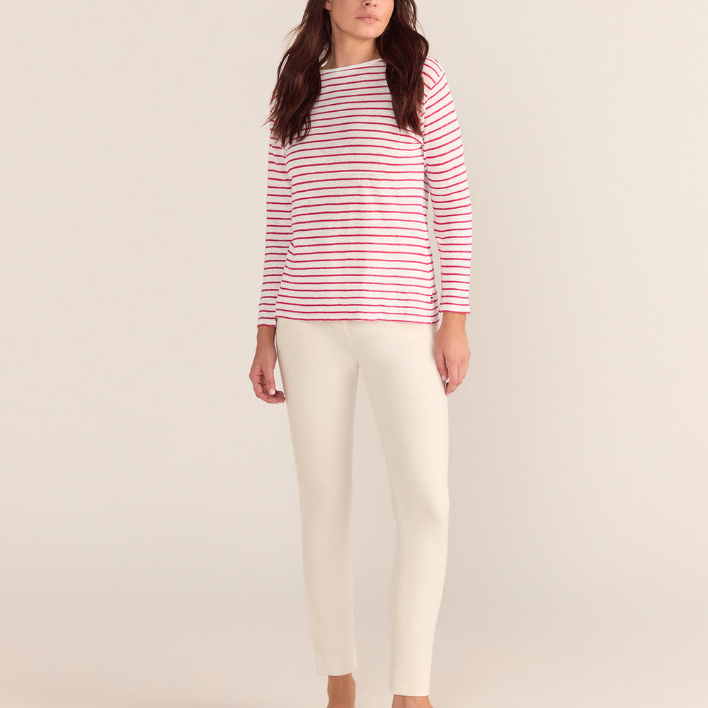 French LINEN Breton Boat Neck Top- White Base red Stripe PREORDER 8 OCTOBER