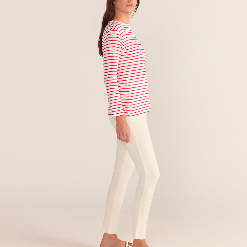 
                      
                        French LINEN Breton Boat Neck Top- White Base red Stripe
                      
                    