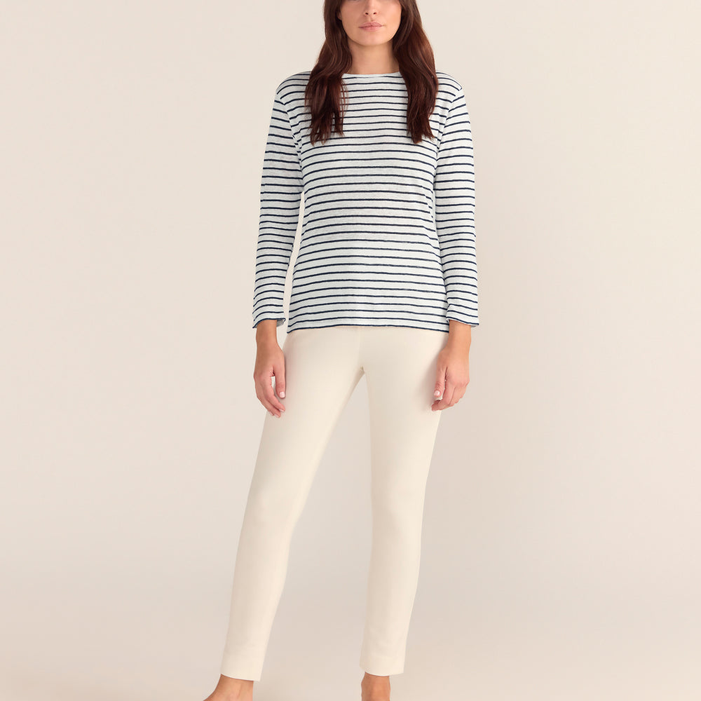 
                      
                        French LINEN Breton Boat Neck Top- White Base Navy Stripe PREORDER 8 OCTOBER
                      
                    
