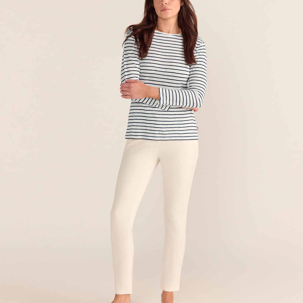 
                      
                        French LINEN Breton Boat Neck Top- White Base Navy Stripe PREORDER 8 OCTOBER
                      
                    