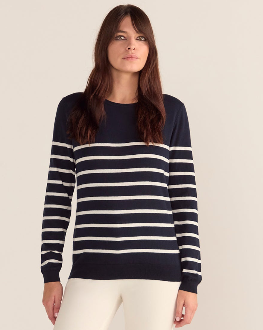 Cotton And Cashmere Breton Sweater Navy With Cream Stripe